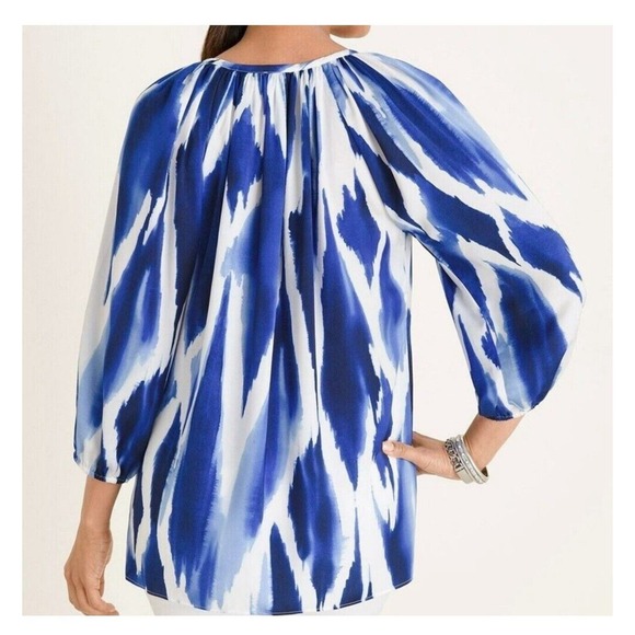 Chico's Watercolor Tie Front Raglan Sleeve Top Size 1 (M) Peasant Boho Prairie - Picture 3 of 14